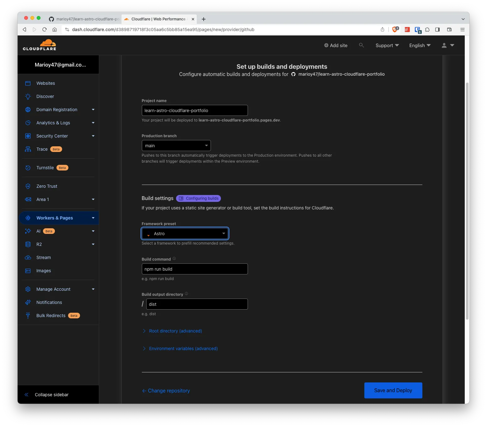 CloudFlare's Astro configuration options
