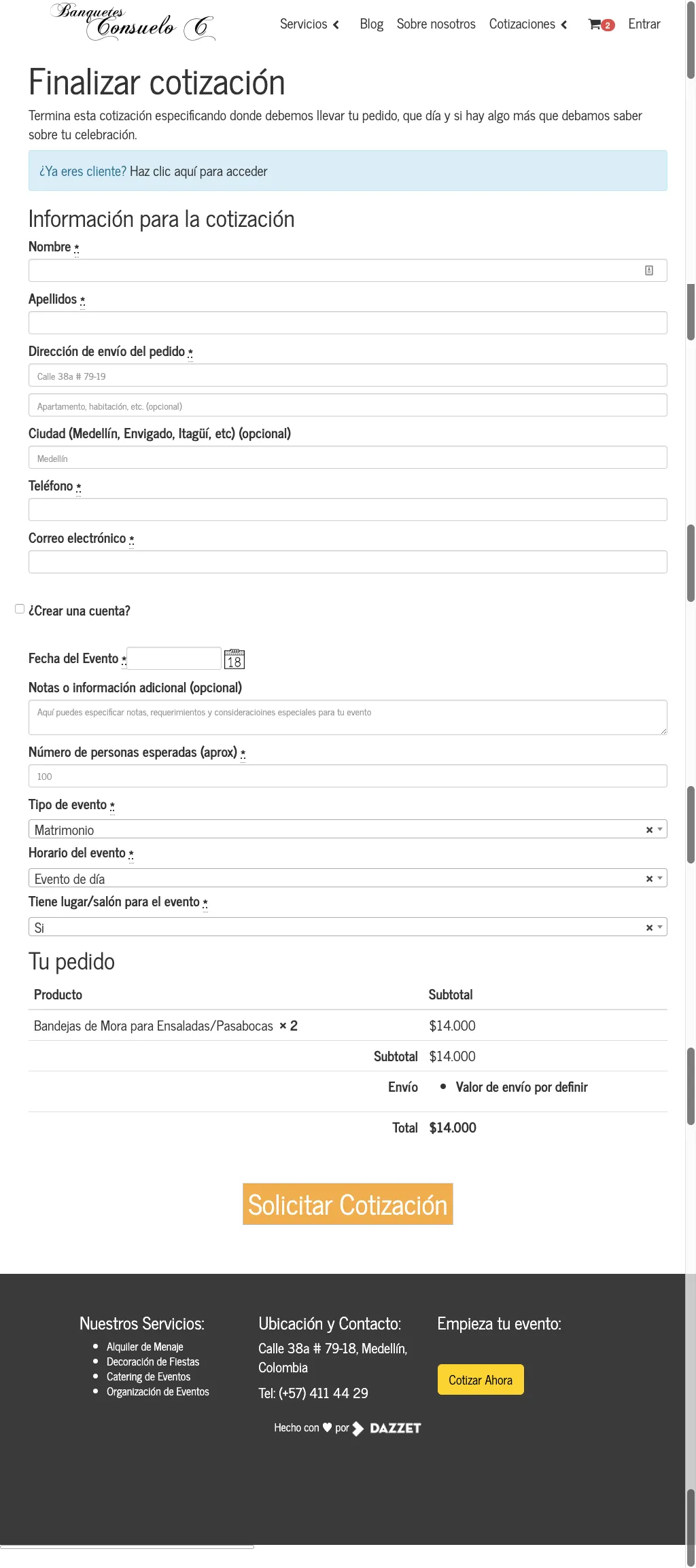 Banquetes Consuelo C Checkout page