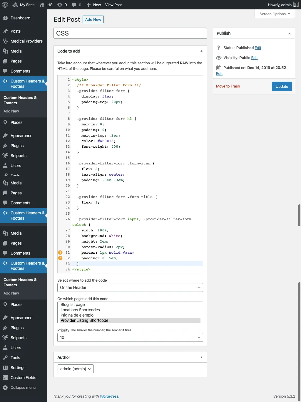 Adding CSS code