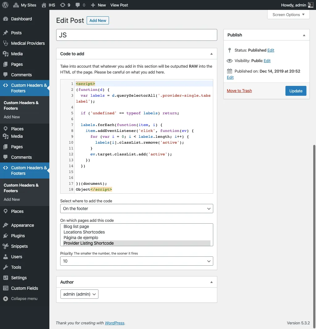 Adding JS code