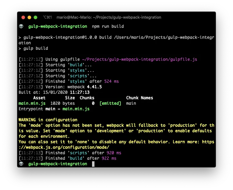 Building scss and js files with gulp