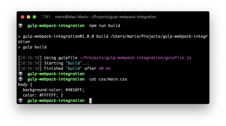 Image of gulp compiling scss