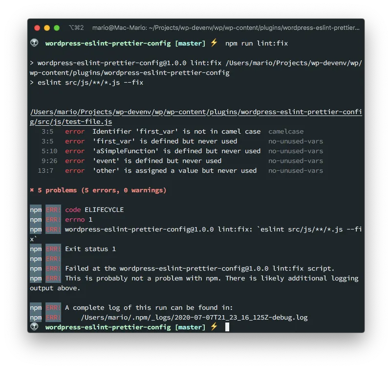 NPM ESLint fix command