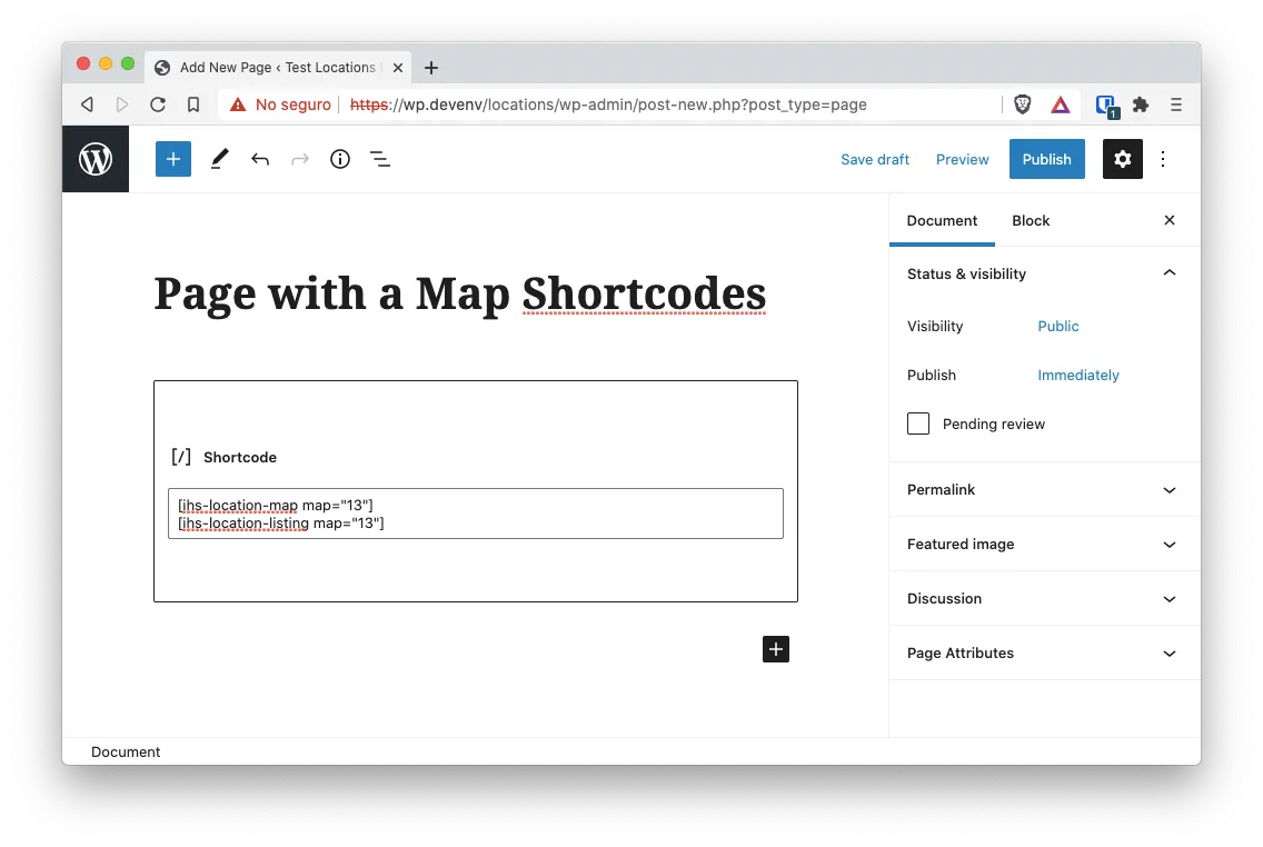 Screenshot of WordPress editor using the shortcode