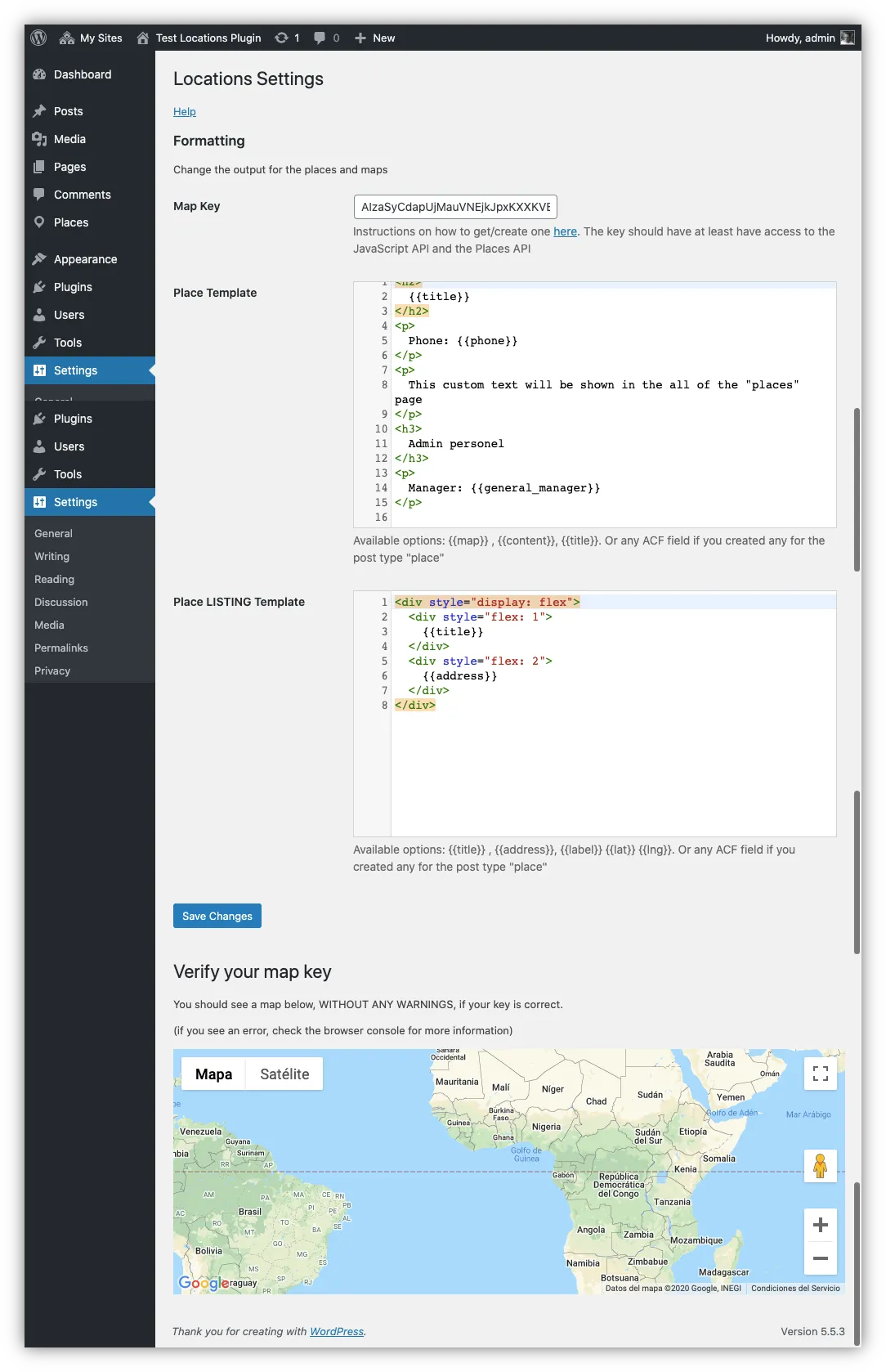 WordPress dashboard screenshot on the plugin settings page 2/2